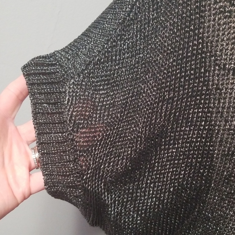 Vince Metallic Green Short Sleeve  Knit Top - Picture 4 of 6